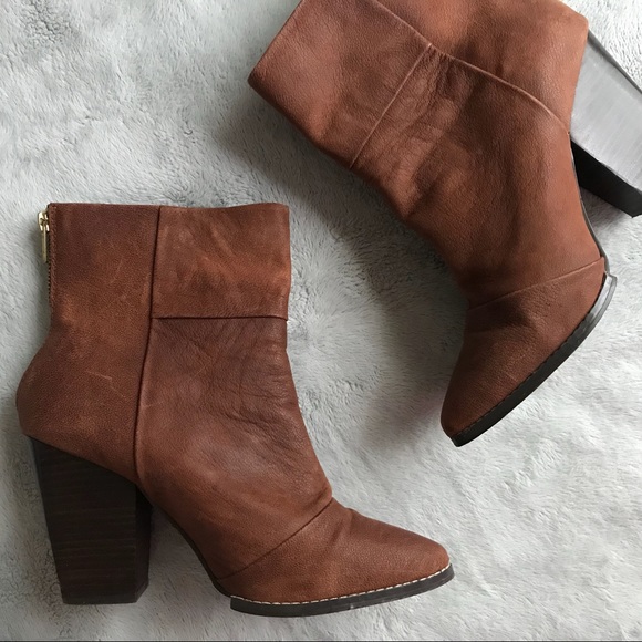 Kelsi Dagger Shoes - Kelsi Dagger Distressed Camel Leather Ankle Bootie